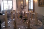 Kerzenständer zum Verleih 77 cm hoch in Silber 9 Euro/Stück Runde Tischdecken 300 cm Durchmesser für 12, 50 incl. Reinigung.